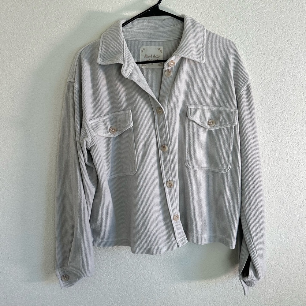 Thick Ribbed Light Gray Button Up Top - image 4